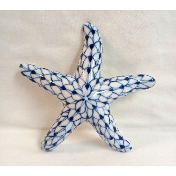 Vintage Herend Style Andrea Sadek Blue White Porcelain Starfish & Seashell - Picture 5 of 6